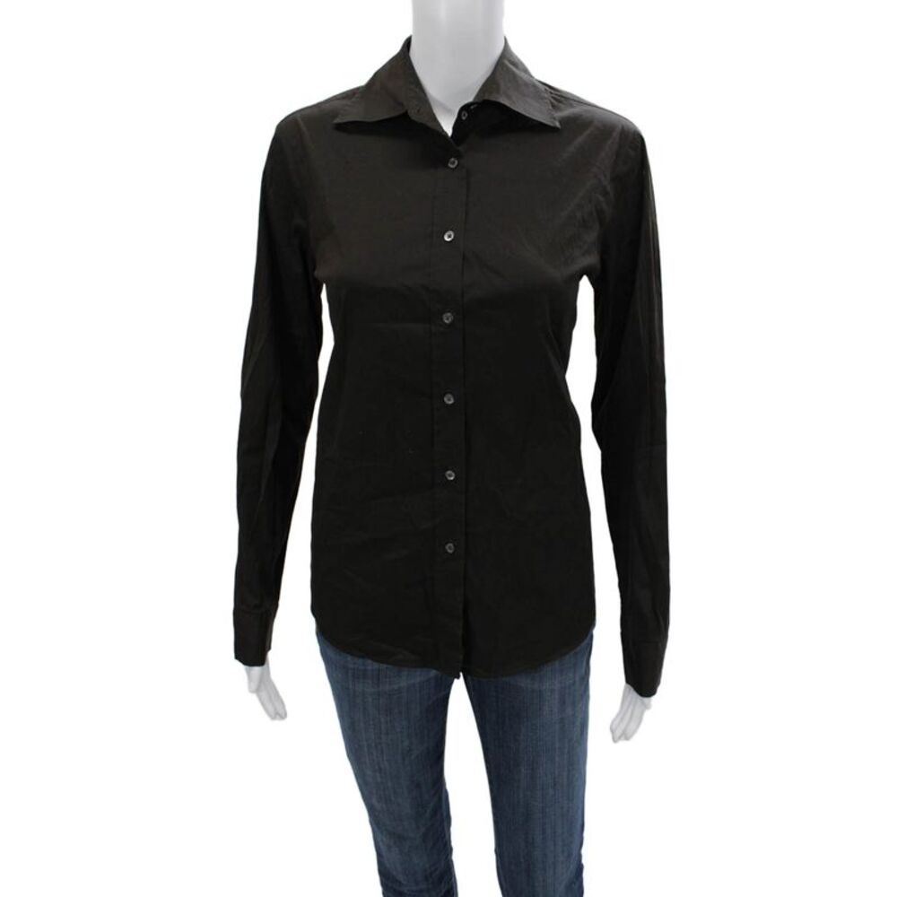 Alara Women Basic Collared Black Button-Up Long Sleeve Top Size M